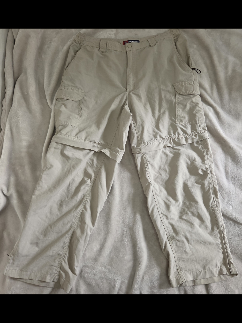 Reel Legends Men's Beige Nylon Convertible Zip-Off Cargo Hiking Pants Size L